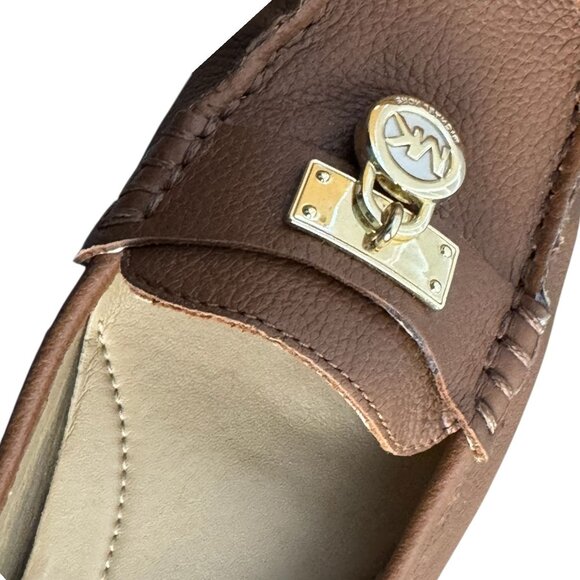 Michael Kors Hamilton Leather Brown British Tan Logo Driving Loafers Womens 6.5 - Picture 10 of 13